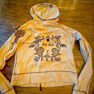 BCBG Beige Hoodie with Embroidered Design Small Y2K